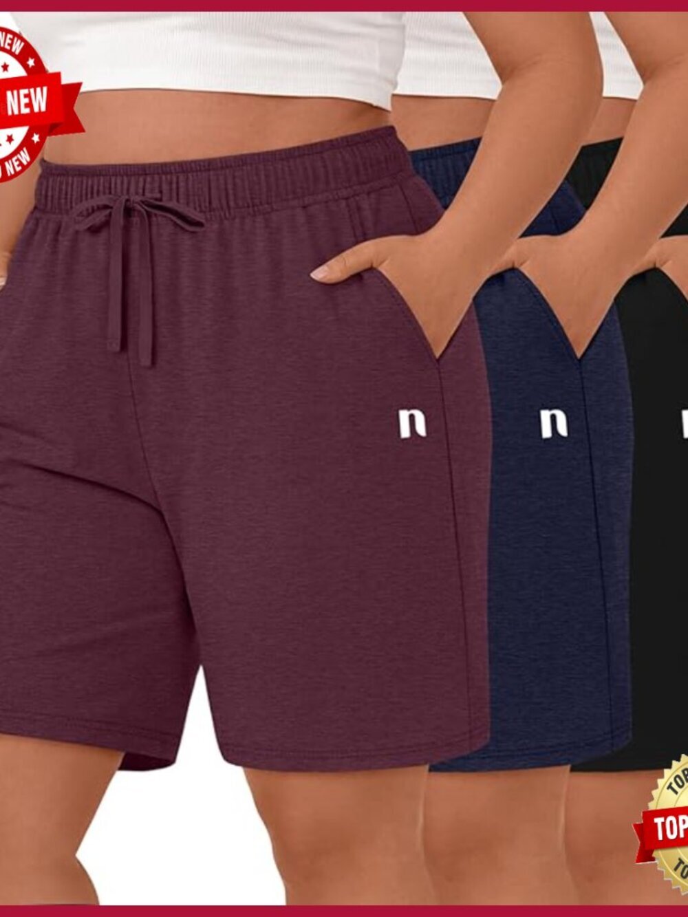 Plus Size Bermuda Cotton Drawstring Shorts 3 Pack with Pockets